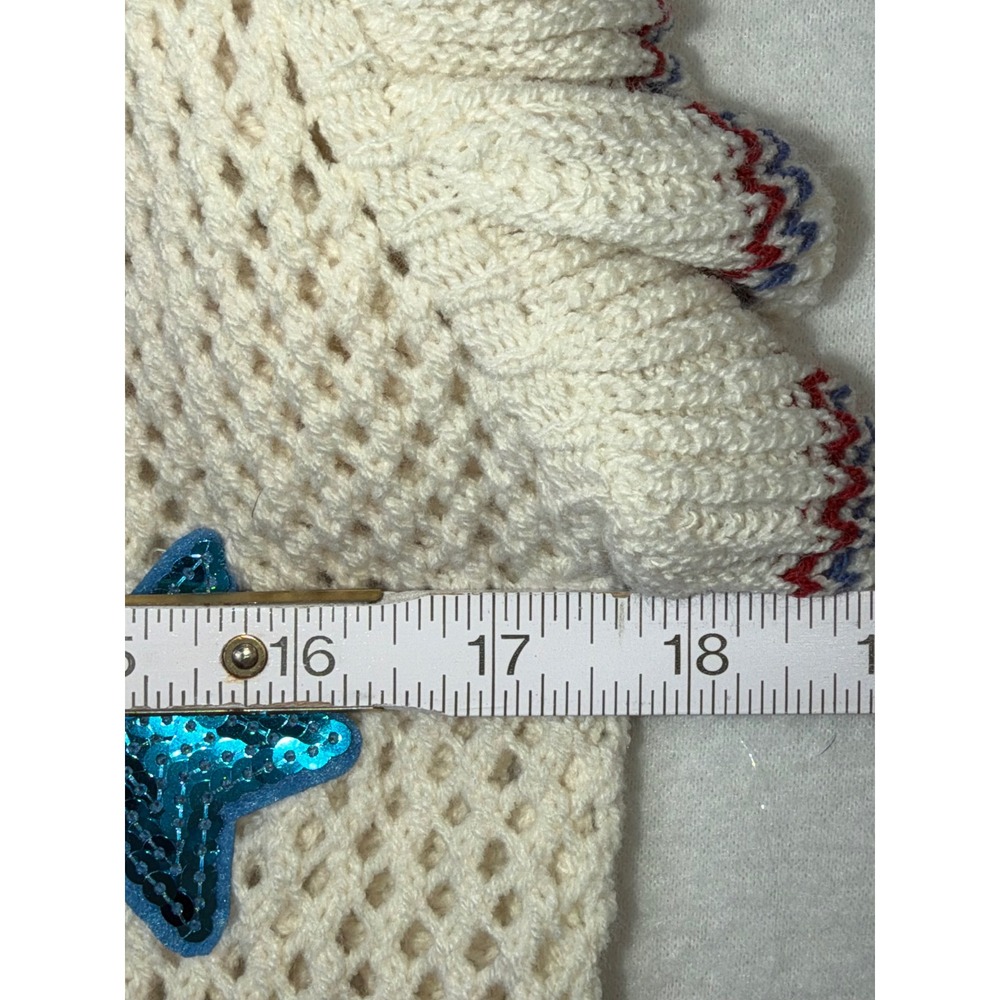 Grace+Emma Women Sequin Star Ruffle Sleeve Open Knit Sweater Vest Cream Medium - Picture 6 of 8